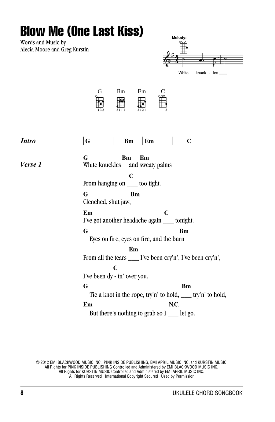 Blow Me (One Last Kiss) Ukulele scores gallery preview page 1