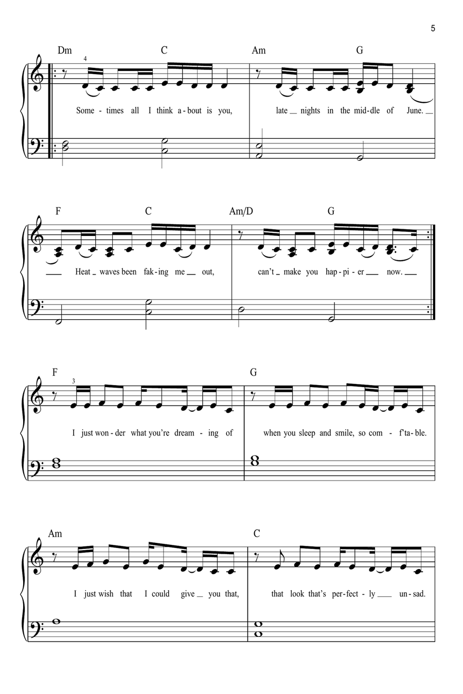 Heat Waves Heat Waves Easy Piano scores gallery preview page 5