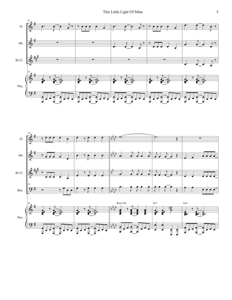 This Little Light Of Mine (Woodwind Quartet and Piano) Woodwind Quartet scores gallery preview page 5