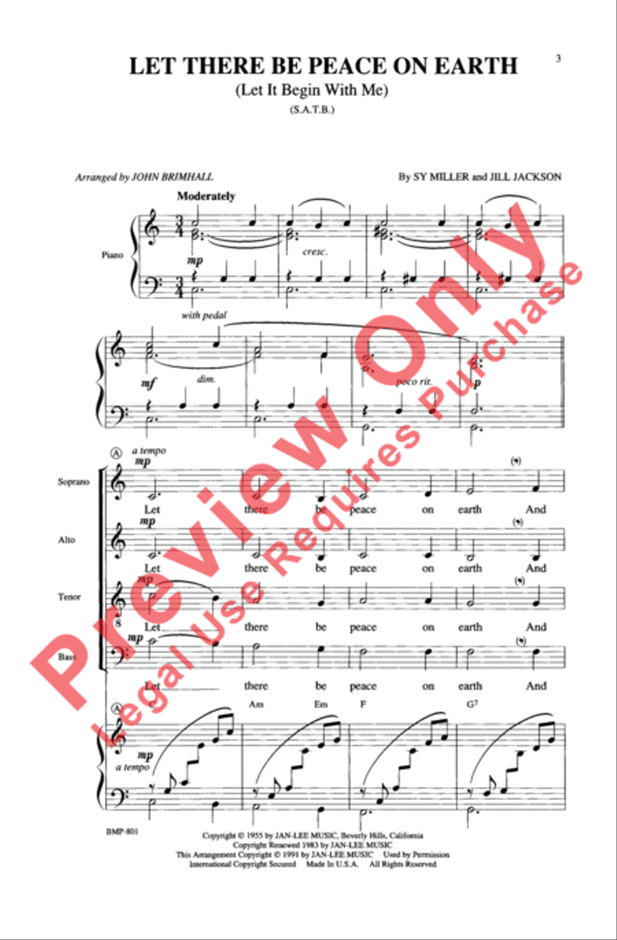Let There Be Peace on Earth 4-Part scores gallery preview page 3