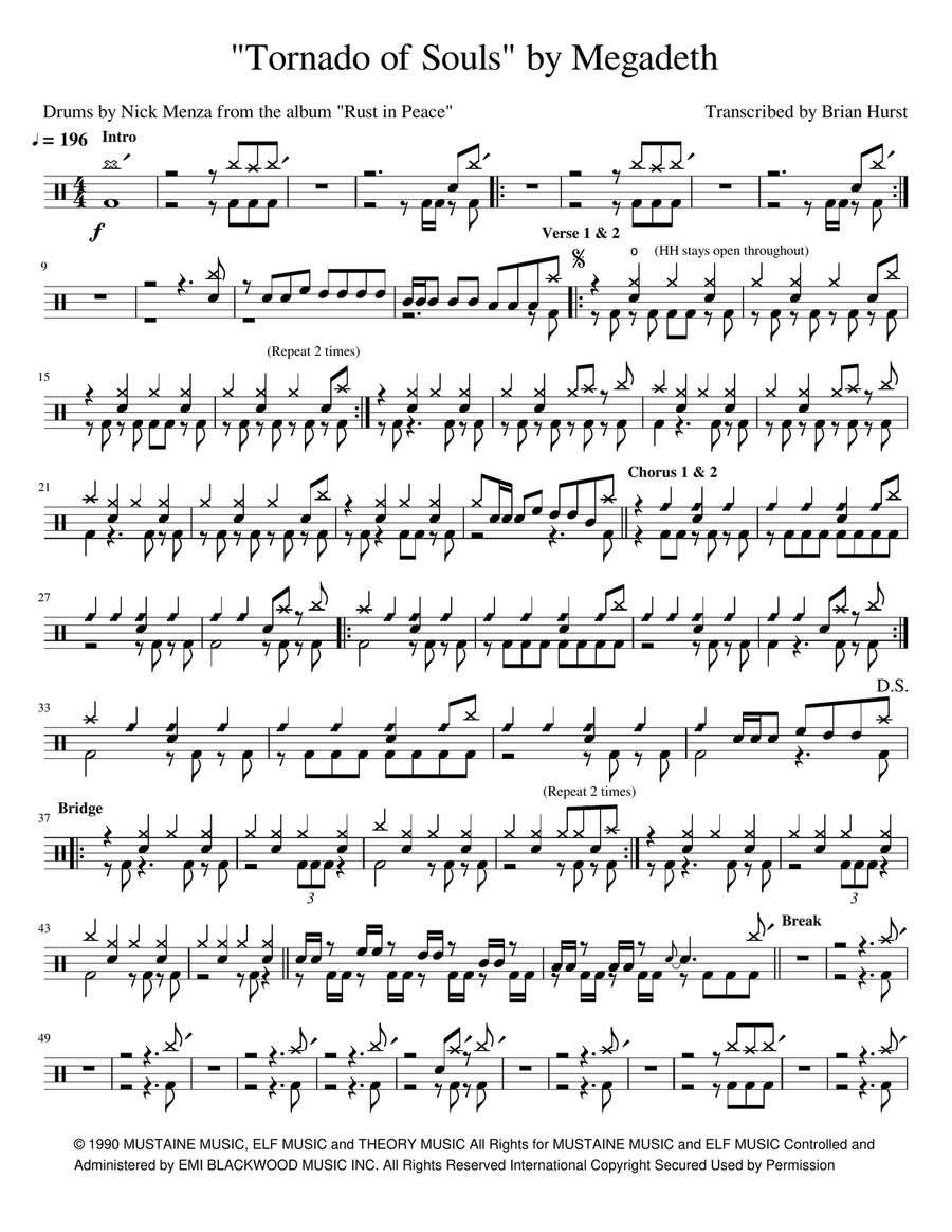 Tornado Of Souls Drum Set scores gallery preview page 1