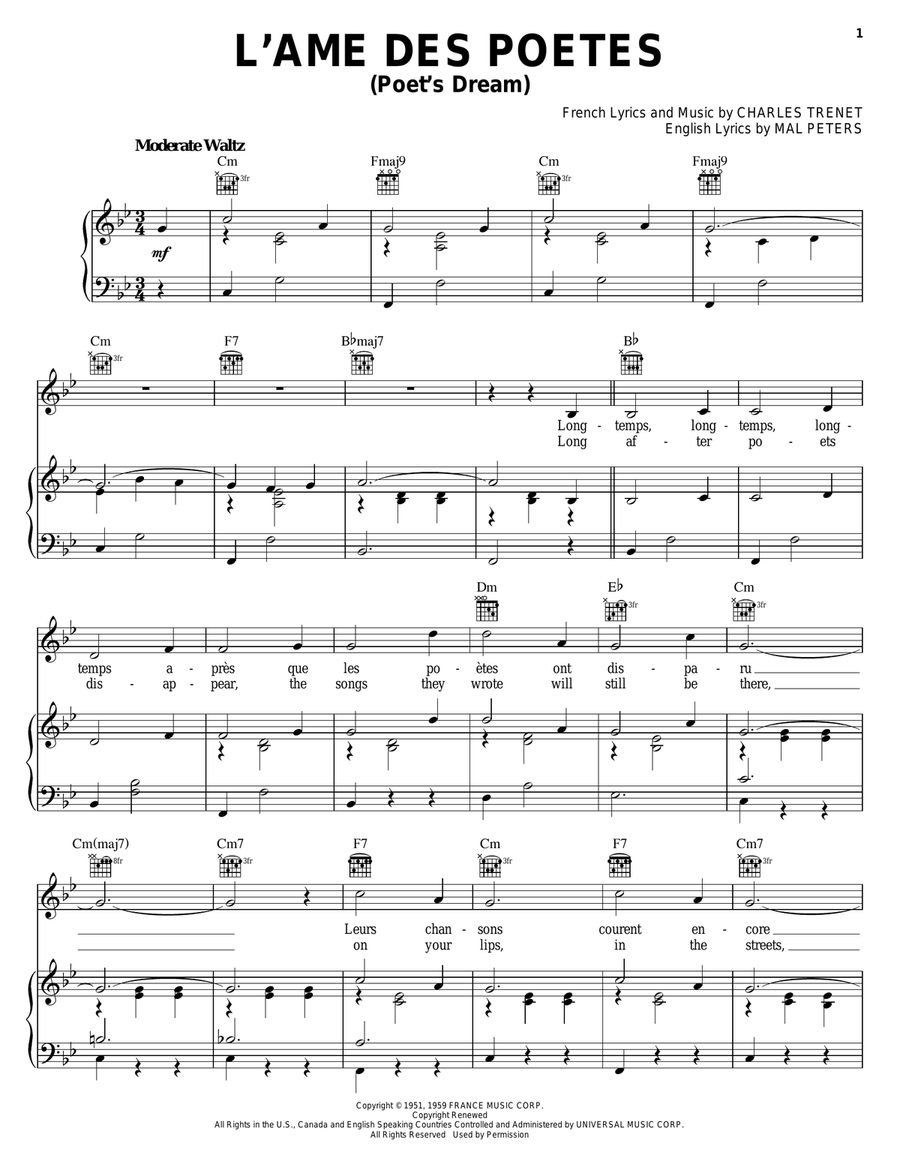 L'ame Des Poetes (Poet's Dream) Piano, Vocal, Guitar scores gallery preview page 1
