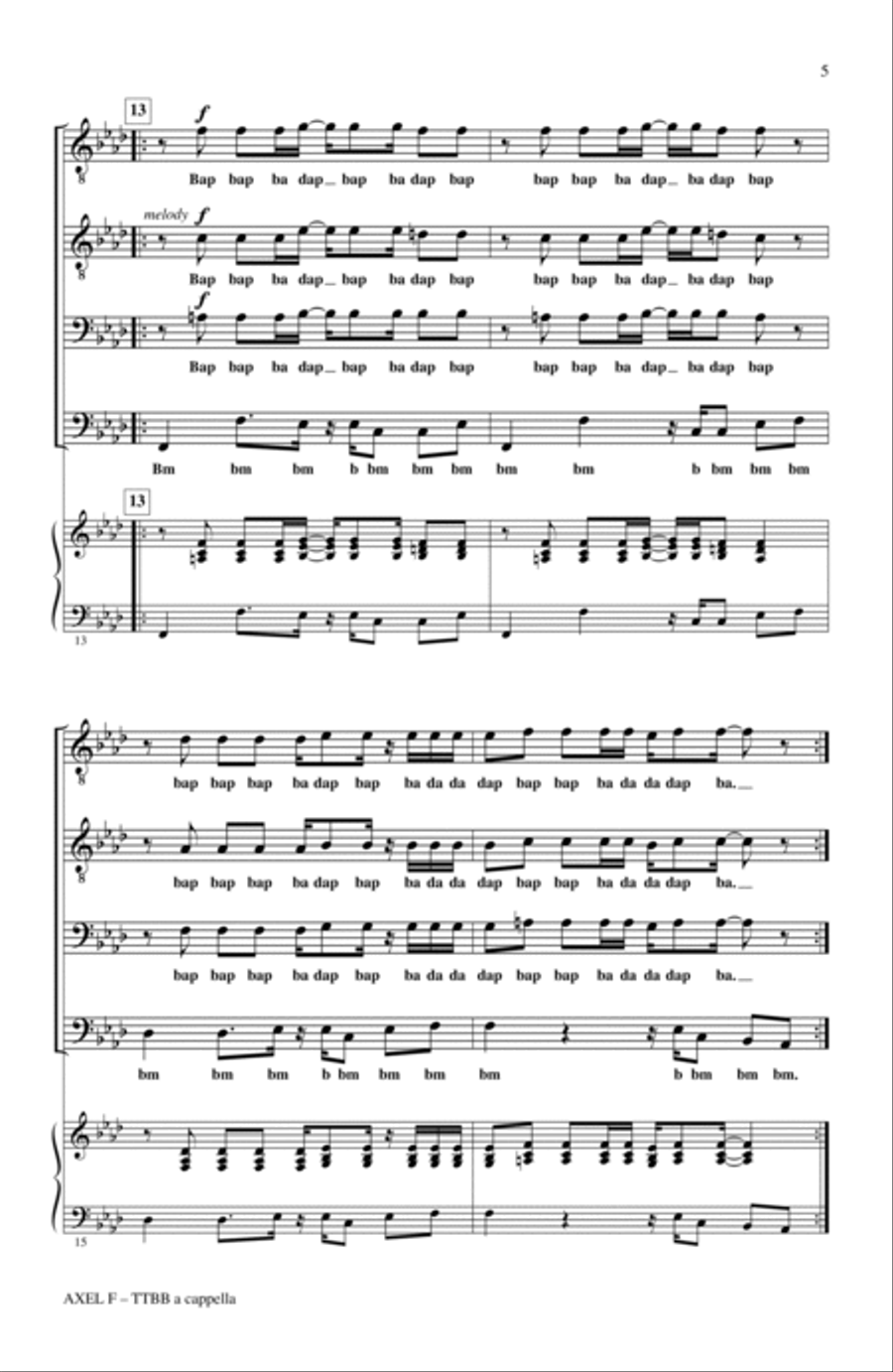 Axel F (from Beverly Hills Cop) (arr. Deke Sharon) TTBB scores gallery preview page 4
