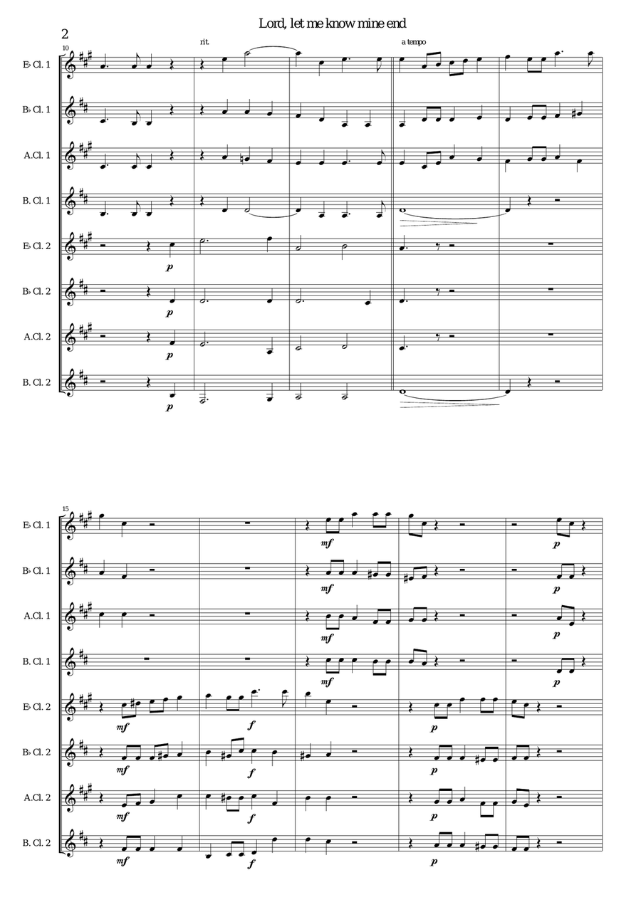 Lord, let me know mine end for clarinet octet or clarinet choir Clarinet Choir scores gallery preview page 2