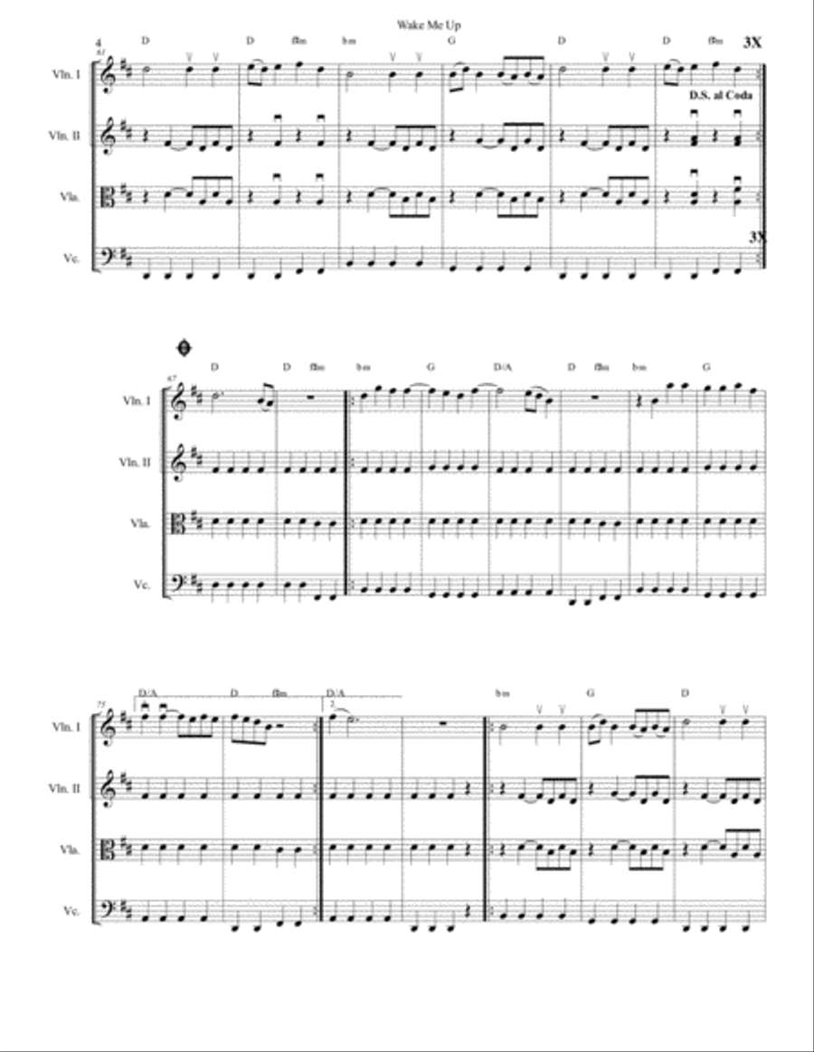 Wake Me Up String Quartet scores gallery preview page 4