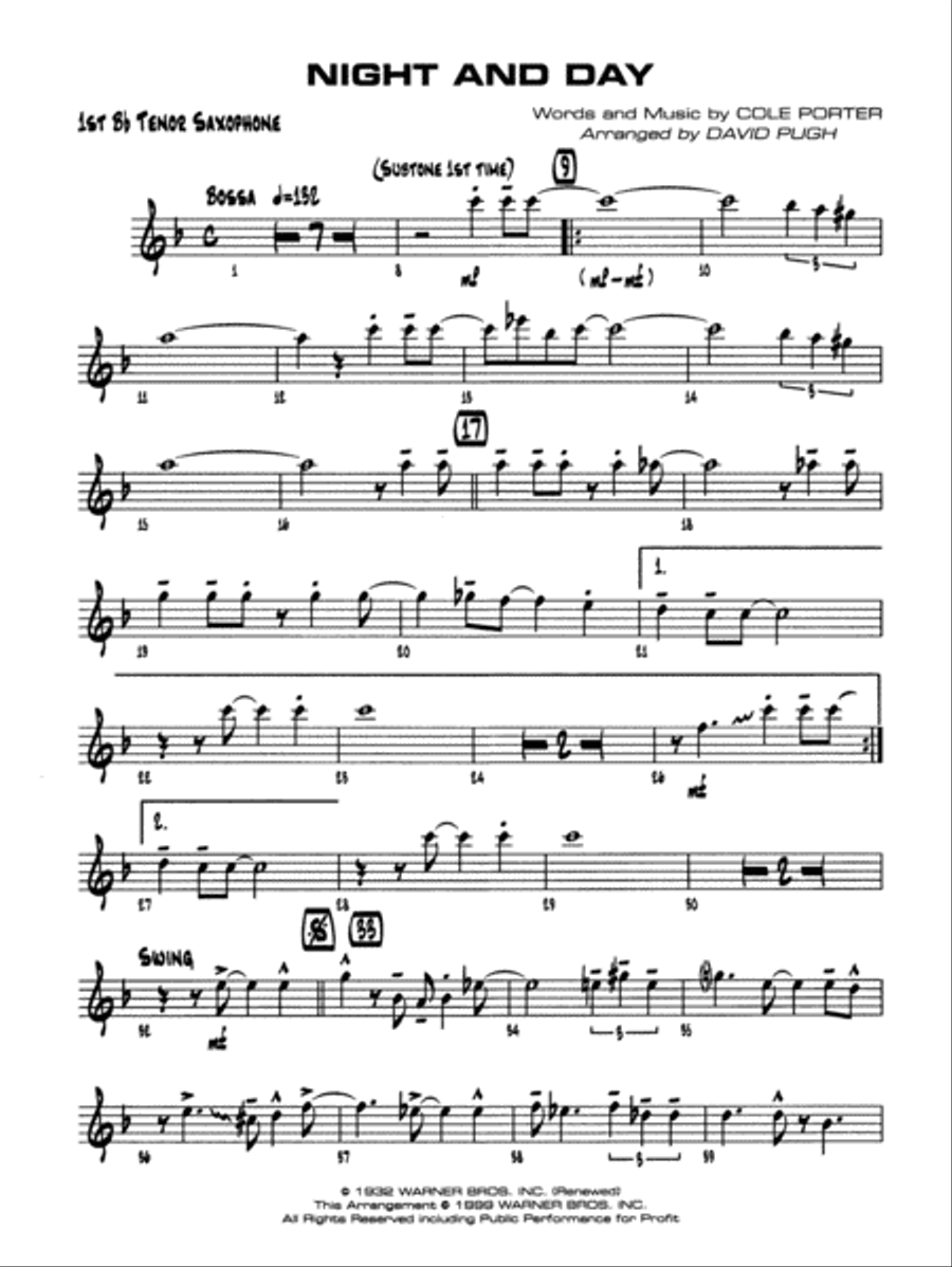 Night and Day: B-flat Tenor Saxophone Jazz Ensemble scores gallery preview page 1