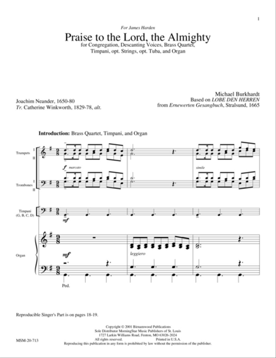 Praise to the Lord, the Almighty Choir scores gallery preview page 1