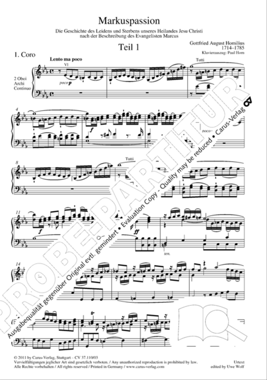 Markuspassion. Werkausgabe Reihe 1, Bd. 7 (Homilius) 4-Part scores gallery preview page 8