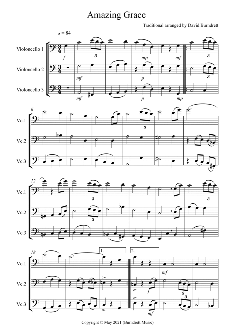Amazing Grace for Cello Trio Cello Solo scores gallery preview page 1