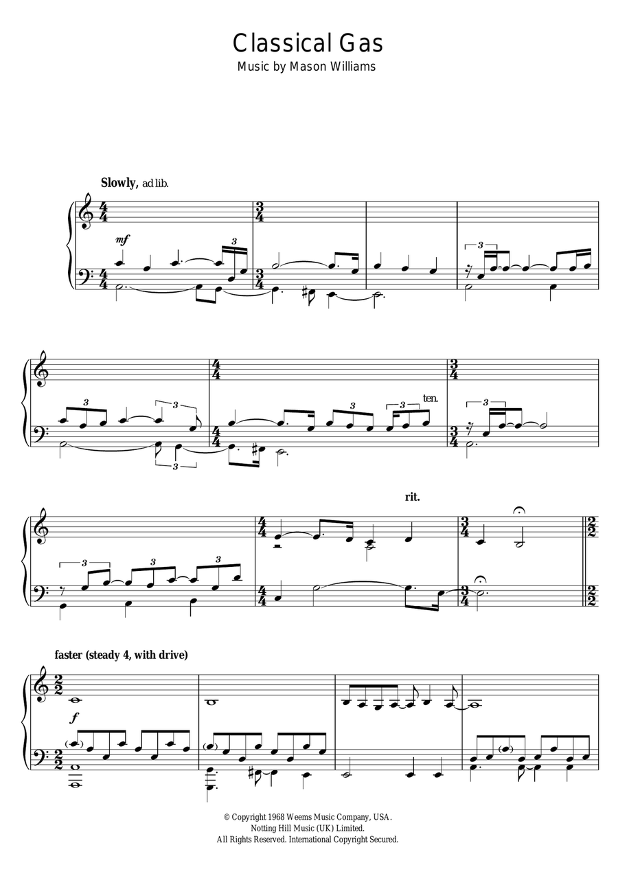 Classical Gas Piano Solo scores gallery preview page 1