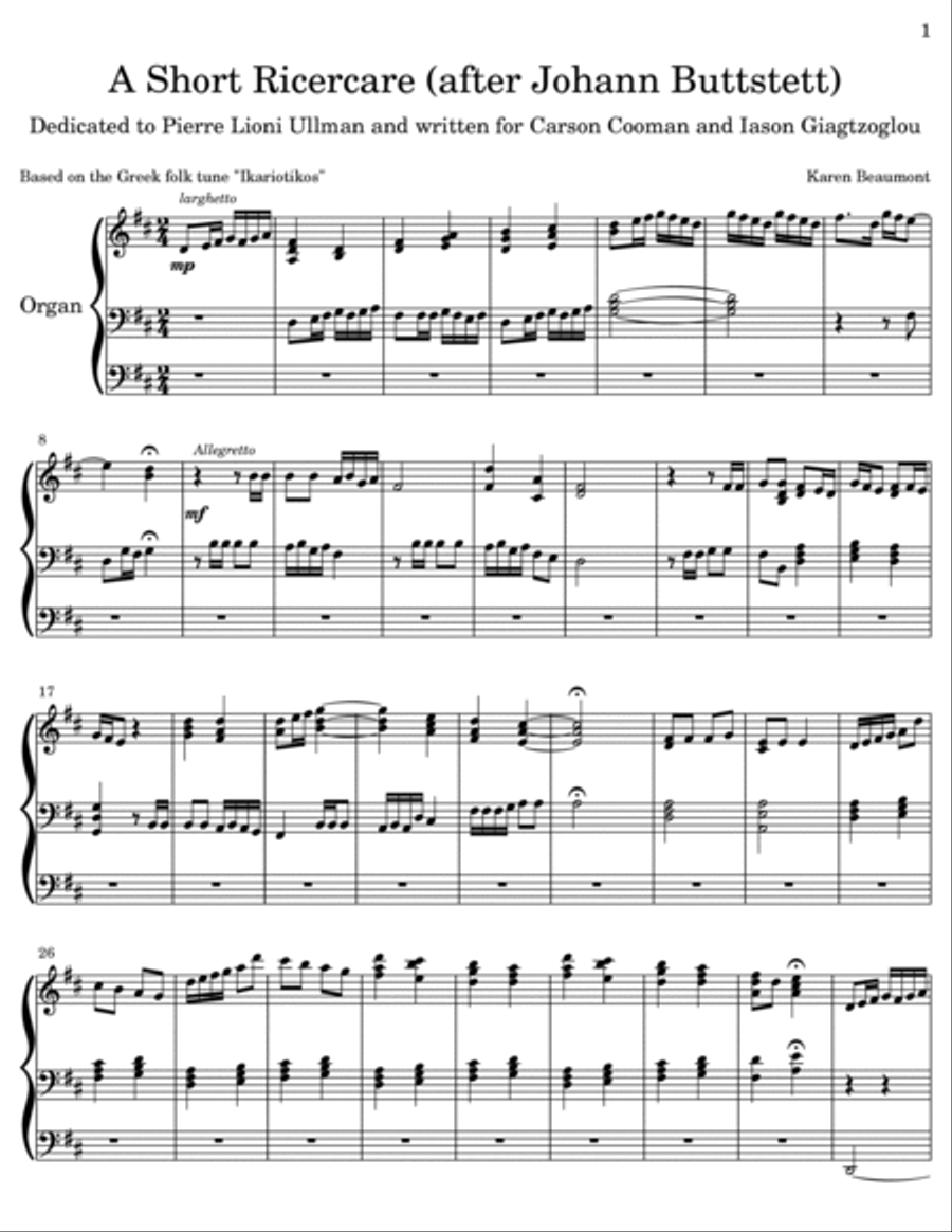 A Short Ricercare (after Johann Buttstett) based on 