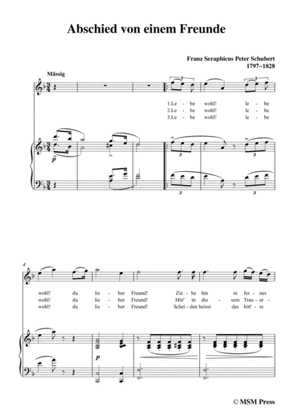 Schubert-Abschied von einem Freunde,in d minor,for Voice&Piano image number null