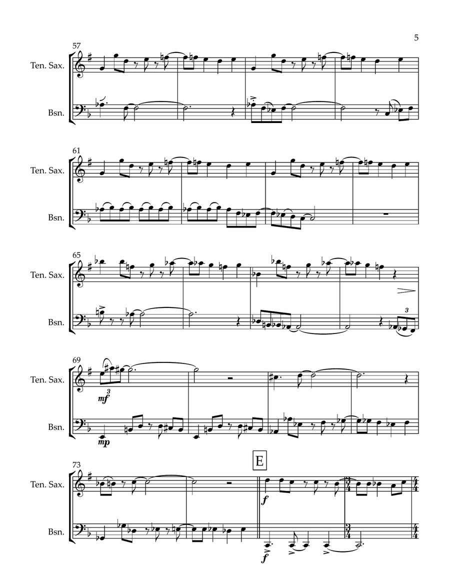 Two Hot to Handle (duet for Tenor Sax and Bassoon) Woodwind Duet scores gallery preview page 5