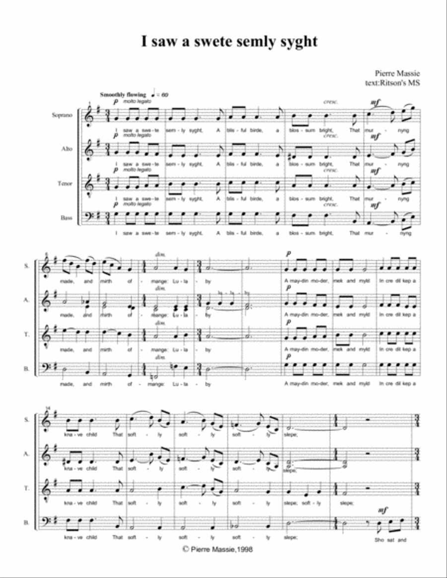 I Saw a Swete Semly Syght (winner of Amadeus Carol Competition 1999) 4-Part scores gallery preview page 1