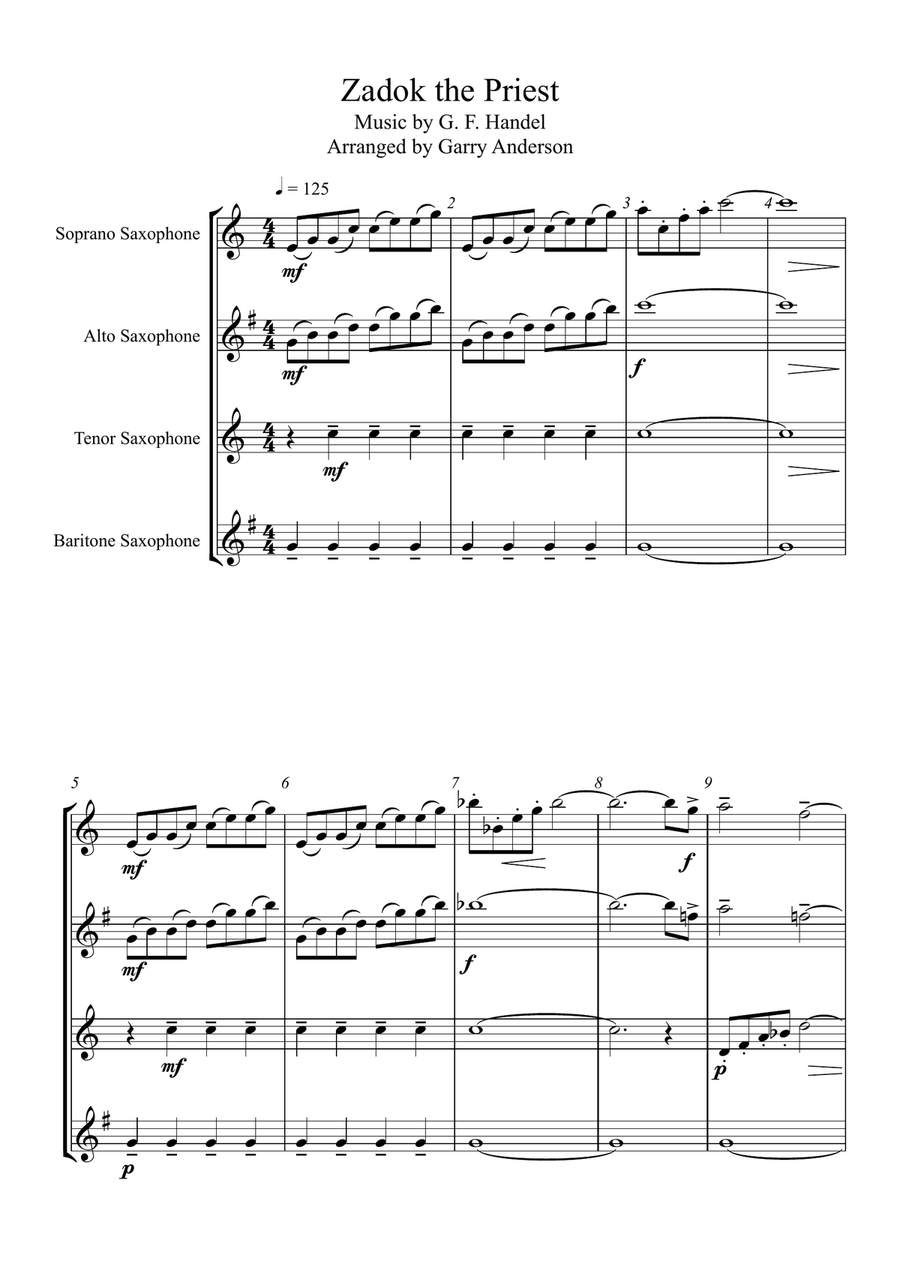Zadok the Priest (UEFA Champions League Anthem) Woodwind Quartet scores gallery preview page 1