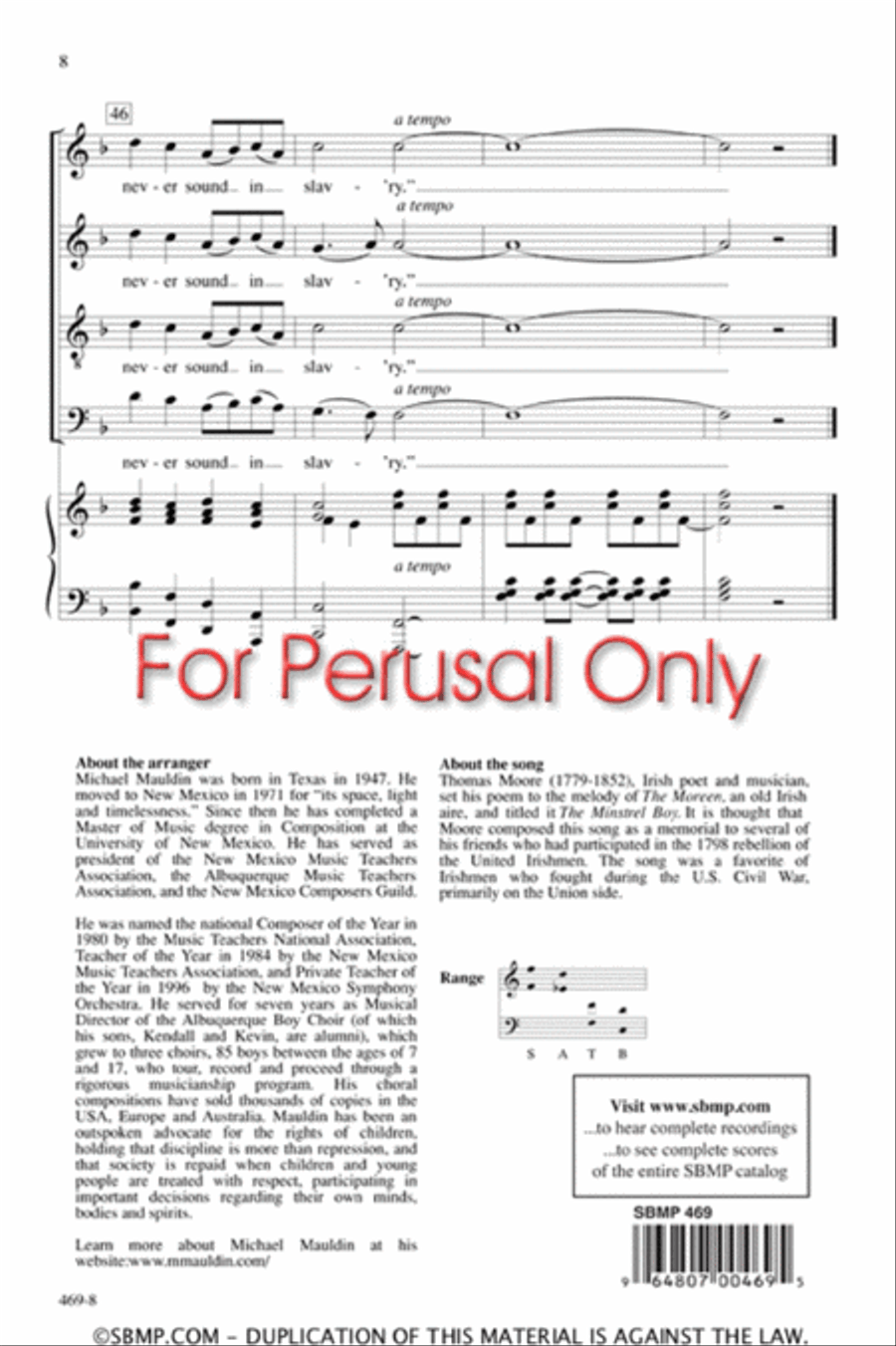 The Minstrel Boy - SATB Octavo image number null