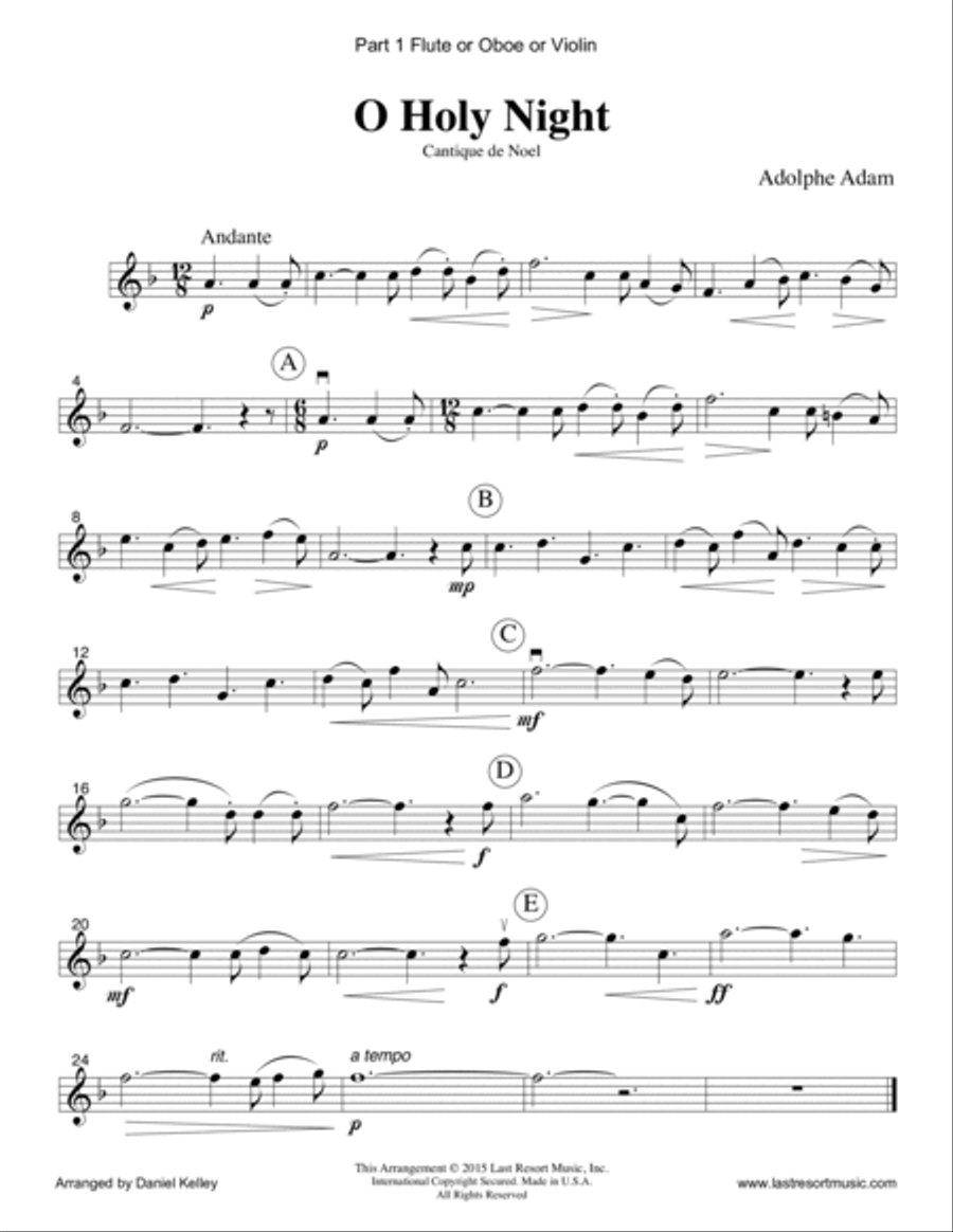 O Holy Night for String Trio (2 Violins & Cello) Set of 3 Parts Small Ensemble scores gallery preview page 2