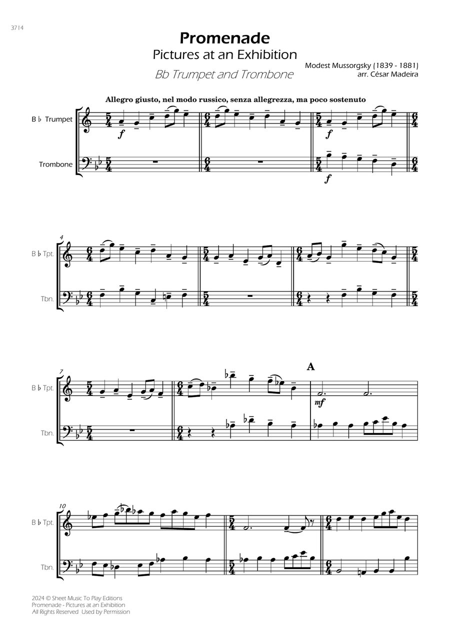 Pictures at an Exhibition - Promenade - Bb Trumpet and Trombone Brass Duet scores gallery preview page 3