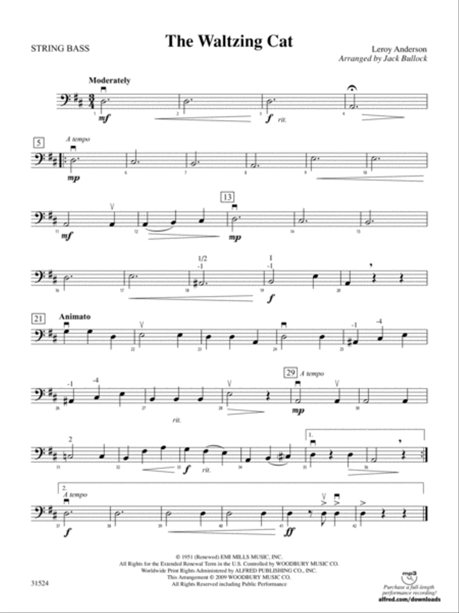 The Waltzing Cat: String Bass String Orchestra scores gallery preview page 1