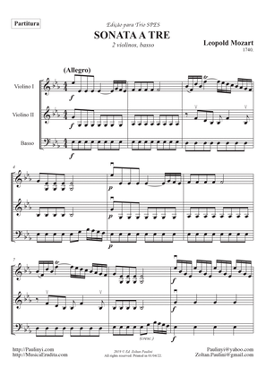 Leopold Mozart (Father): Sonata a Tre (1740) for 2 violins and basso. Full score and complete set of