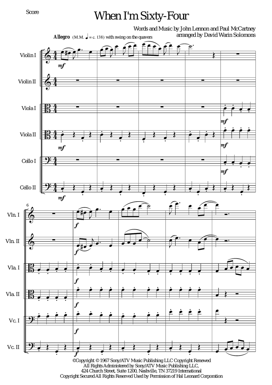 When I'm Sixty-Four Small Ensemble scores gallery preview page 1