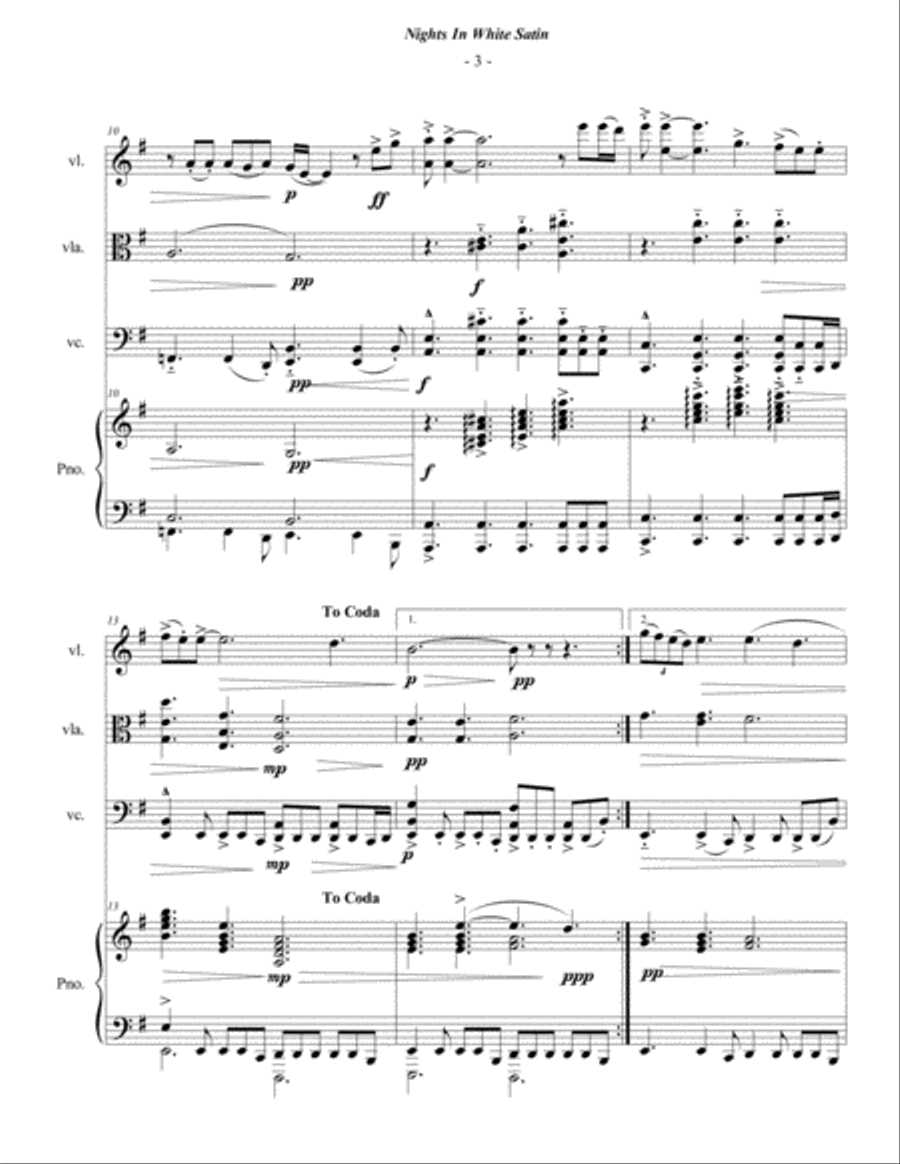 Nights In White Satin Piano Quartet scores gallery preview page 3