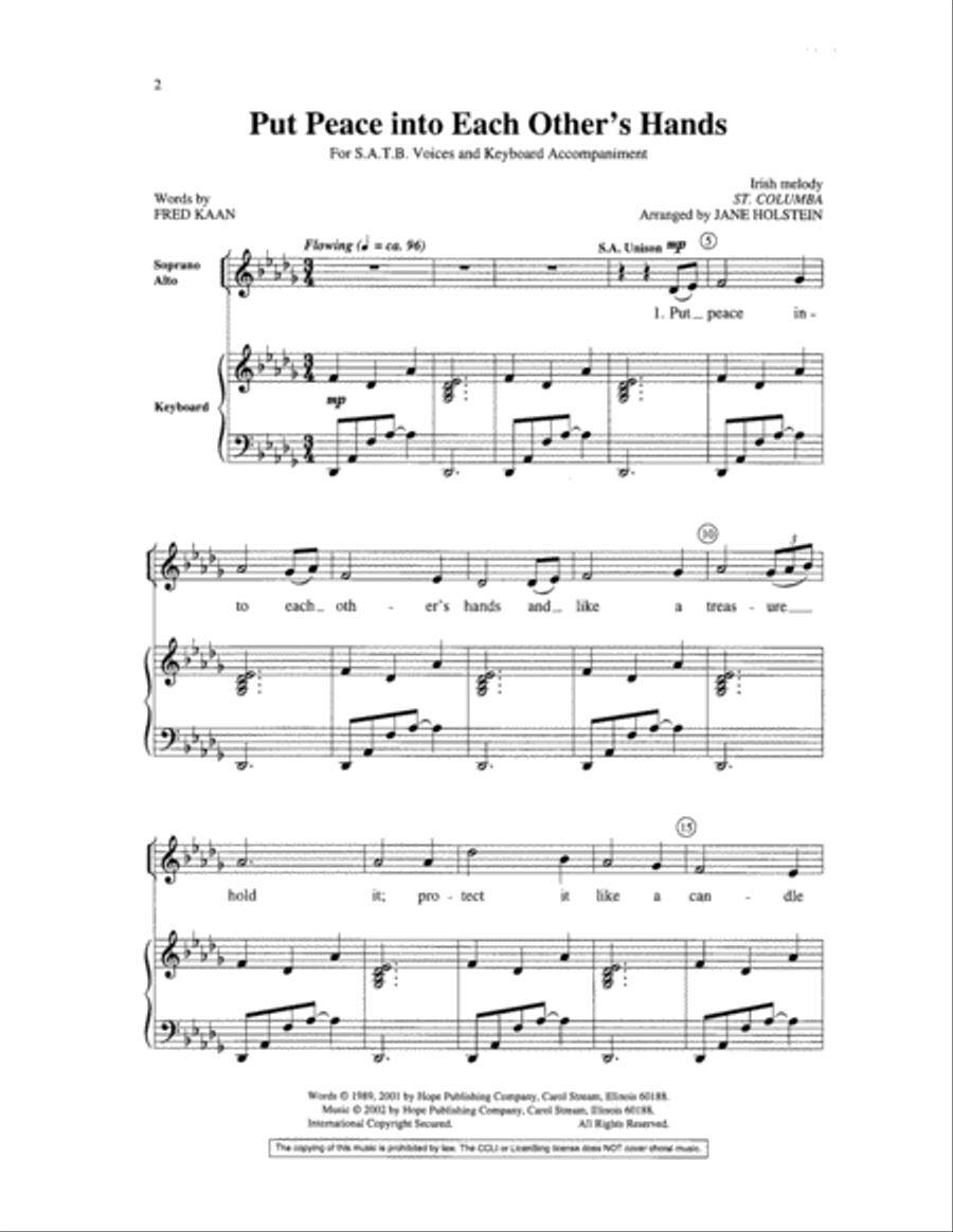Put Peace Into Each Other's Hands 4-Part scores gallery preview page 2