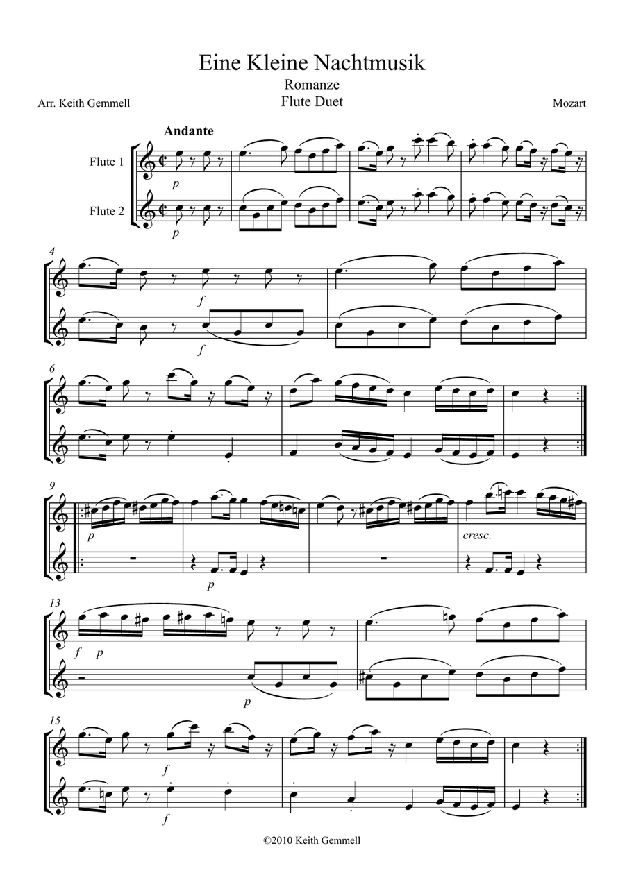 Eine Kleine Nachtmusik – Romanze: Flute Duet Flute Duet scores gallery preview page 1