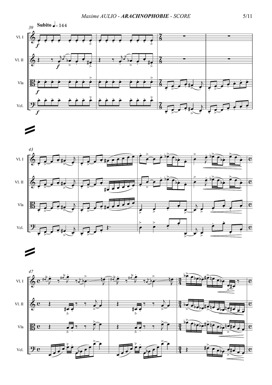 Arachnophobia, for string quartet - score String Quartet scores gallery preview page 5