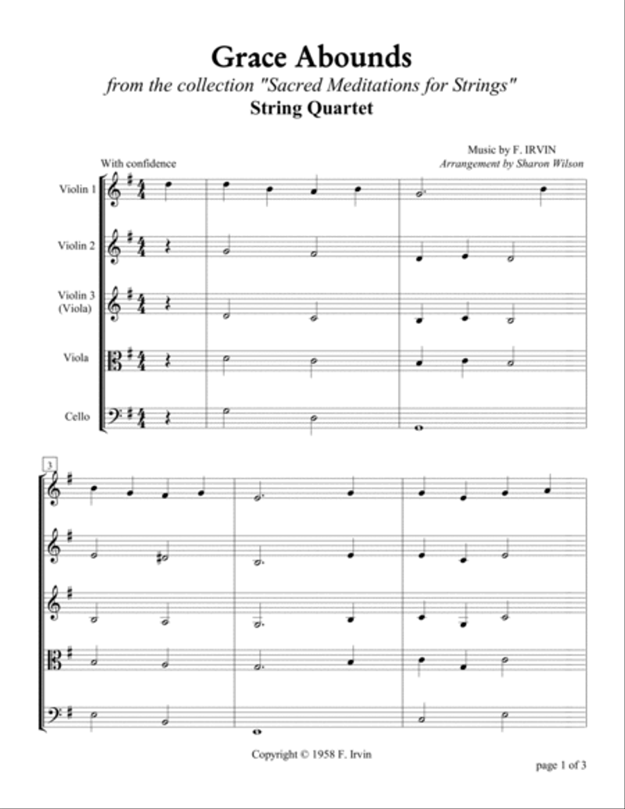Grace Abounds (Easy String Quartet) String Quartet scores gallery preview page 5