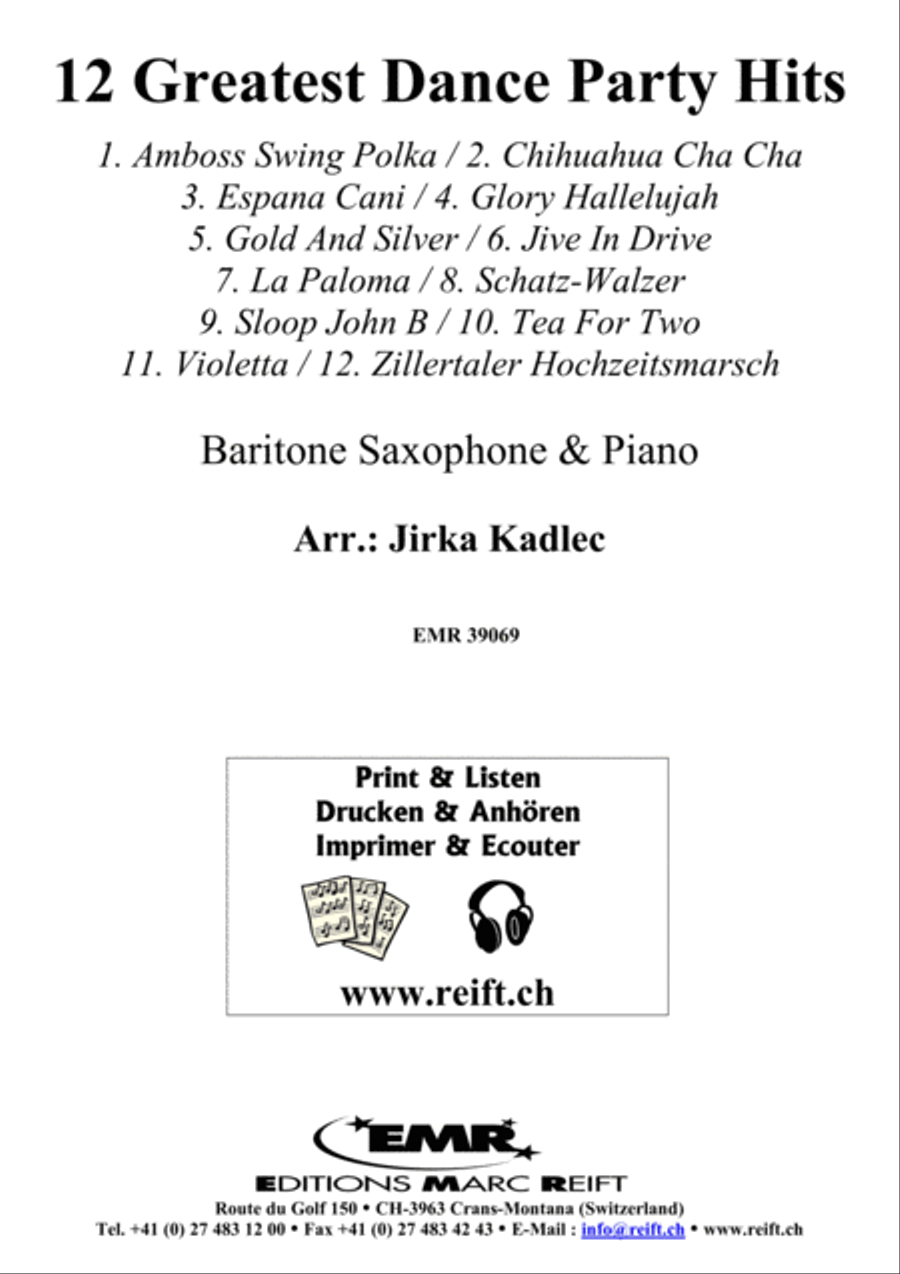 12 Greatest Dance Party Hits Baritone Saxophone scores gallery preview page 1