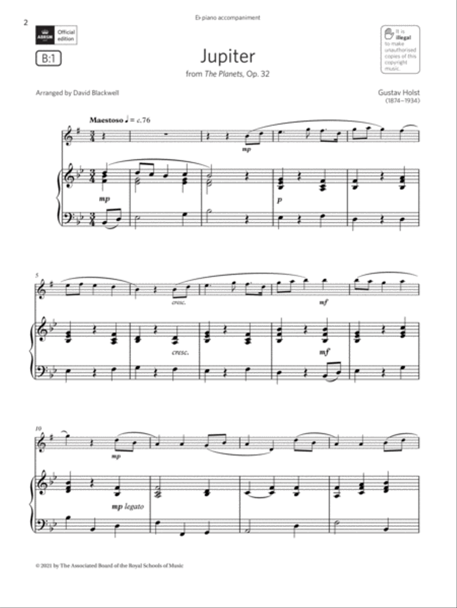 Jupiter (from The Planets, Op. 32) (Grade 2 List B1 from the ABRSM Saxophone syllabus from 2022) Saxophone Solo scores gallery preview page 2