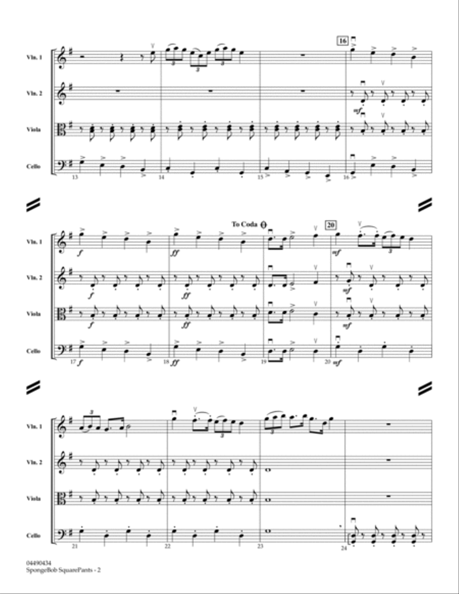 SpongeBob SquarePants (Theme Song) - Full Score String Quartet scores gallery preview page 2