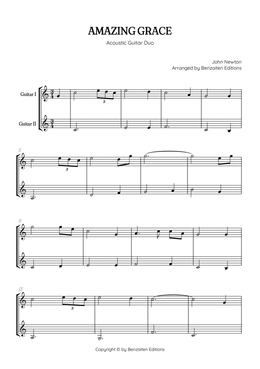 Amazing Grace • easy guitar duet sheet music image number null