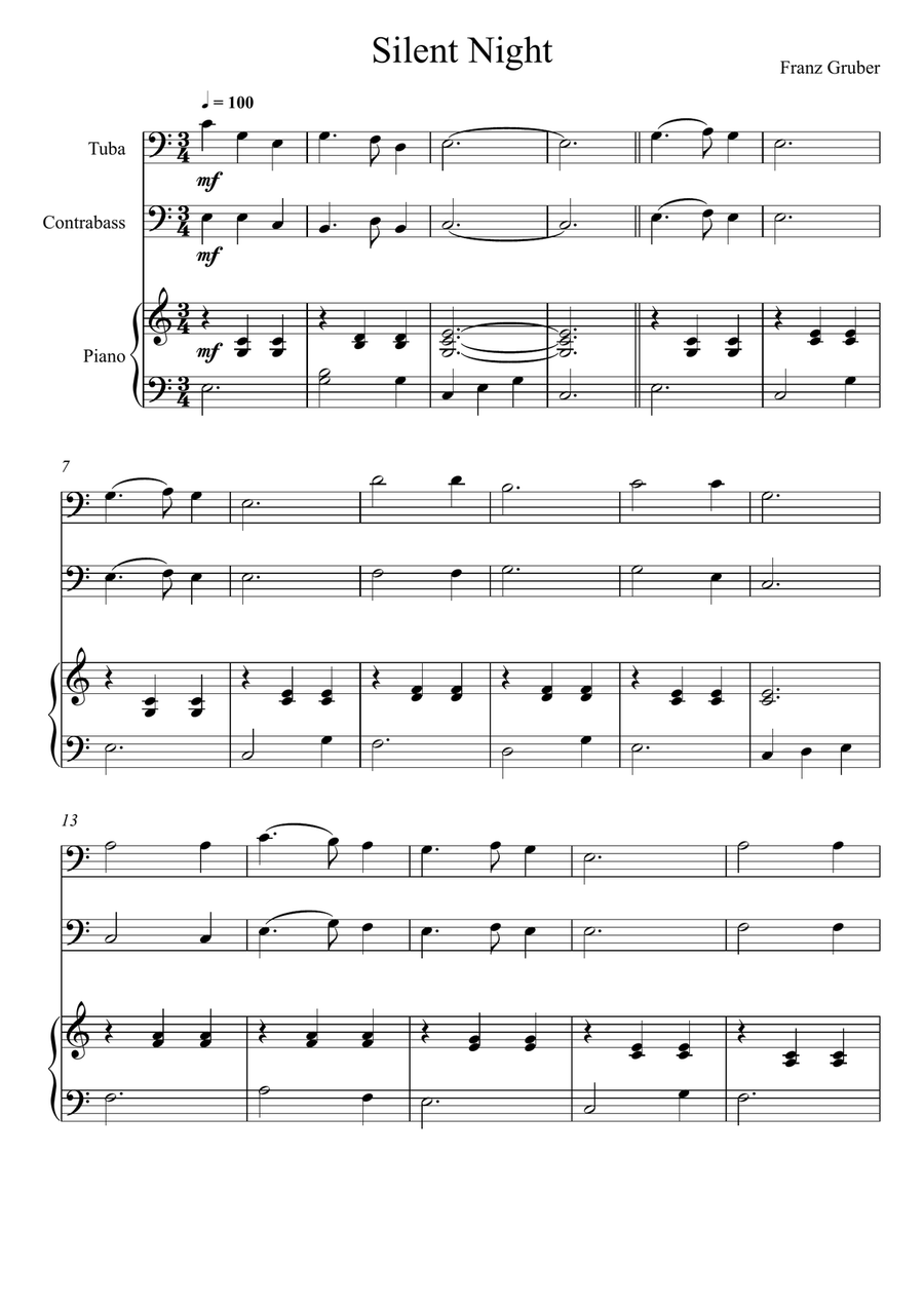 Franz Gruber - Silent Night (Tuba and Double Bass Duet) Small Ensemble scores gallery preview page 1