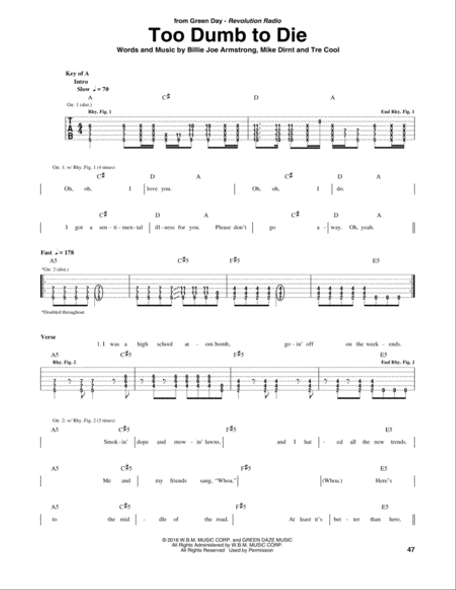 Too Dumb To Die Too Dumb To Die Electric Guitar scores gallery preview page 1