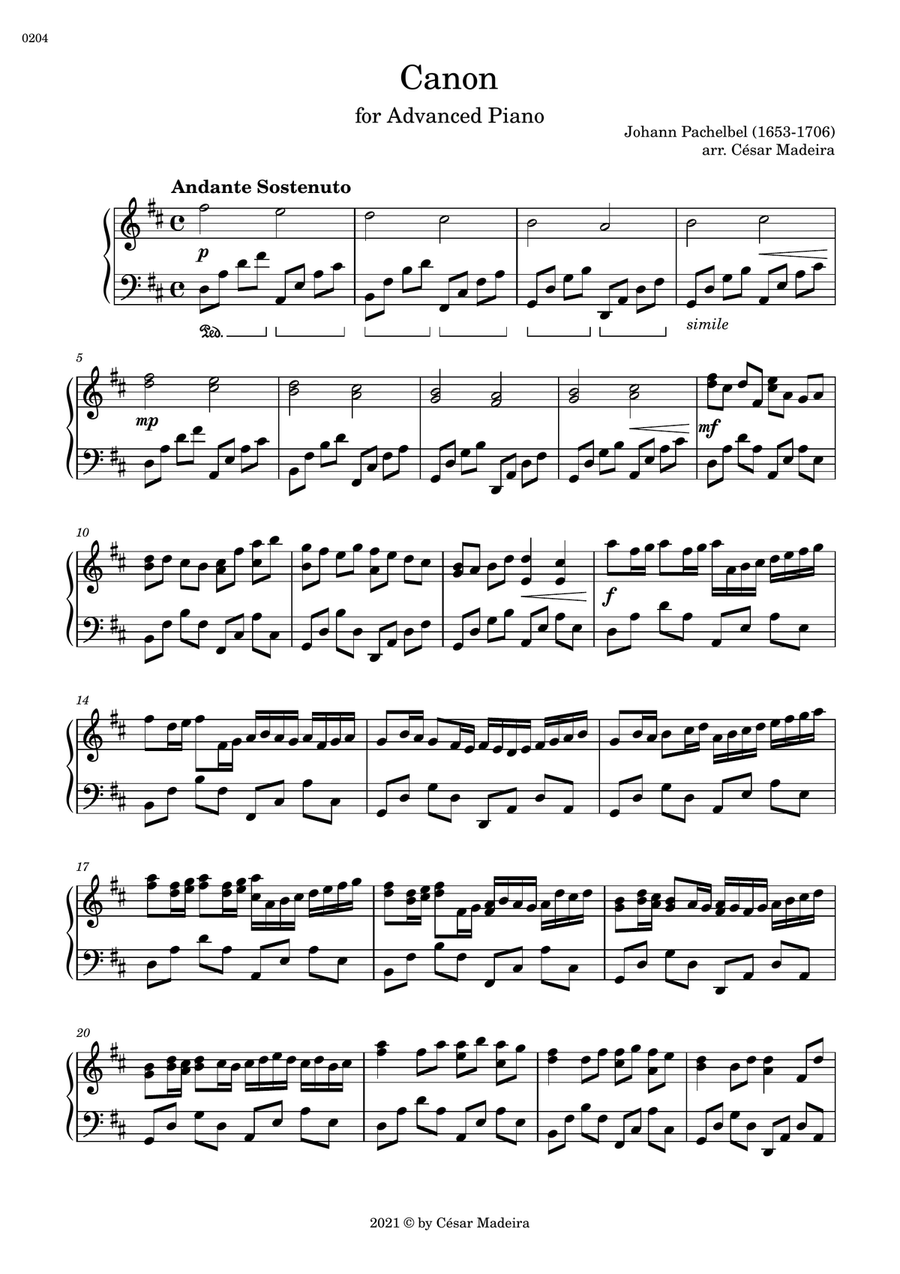 Pachelbel's Canon in D - Advanced Piano (Full Score) Piano Solo scores gallery preview page 2