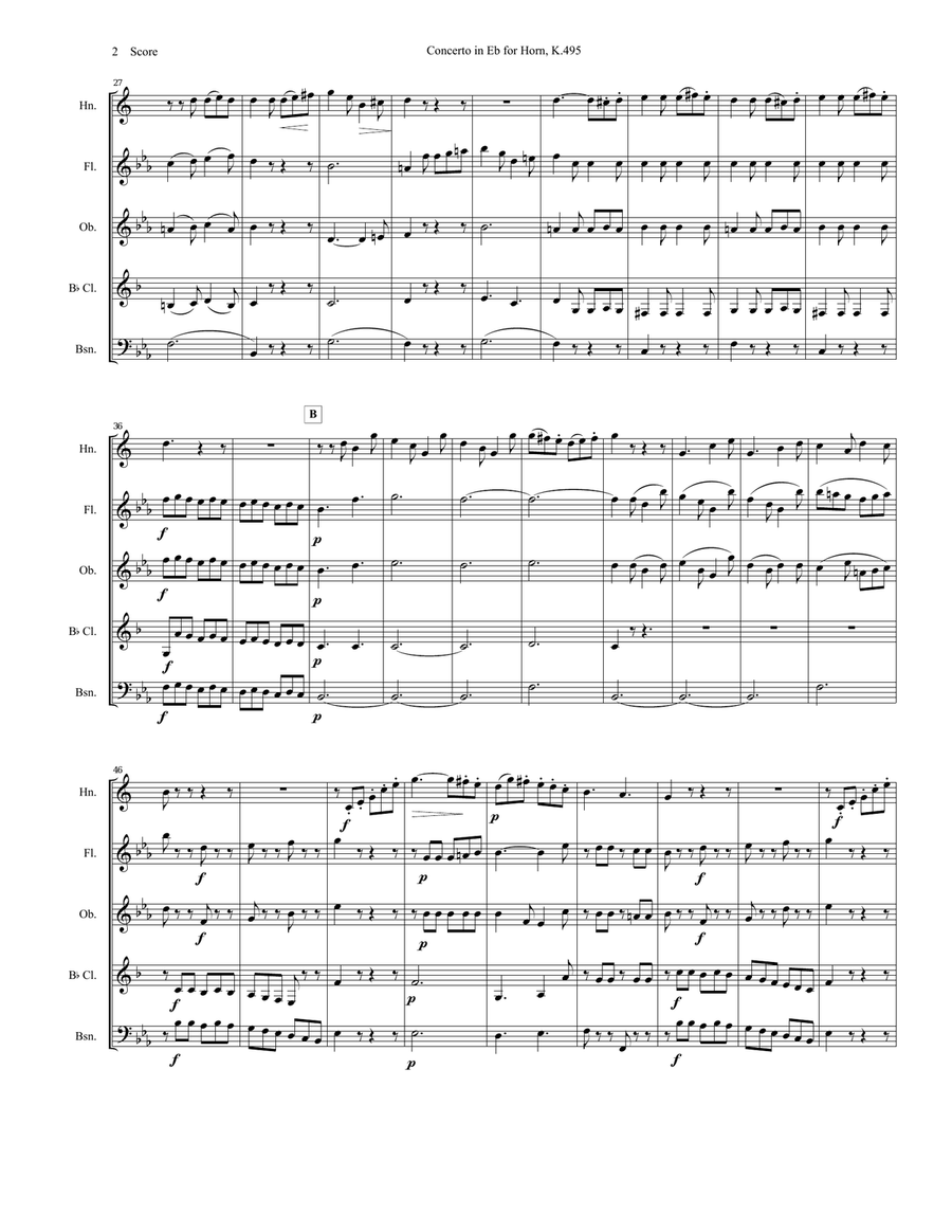 Mozart - Rondo from Concerto in Eb for Horn with wind quintet Woodwind Quintet scores gallery preview page 3