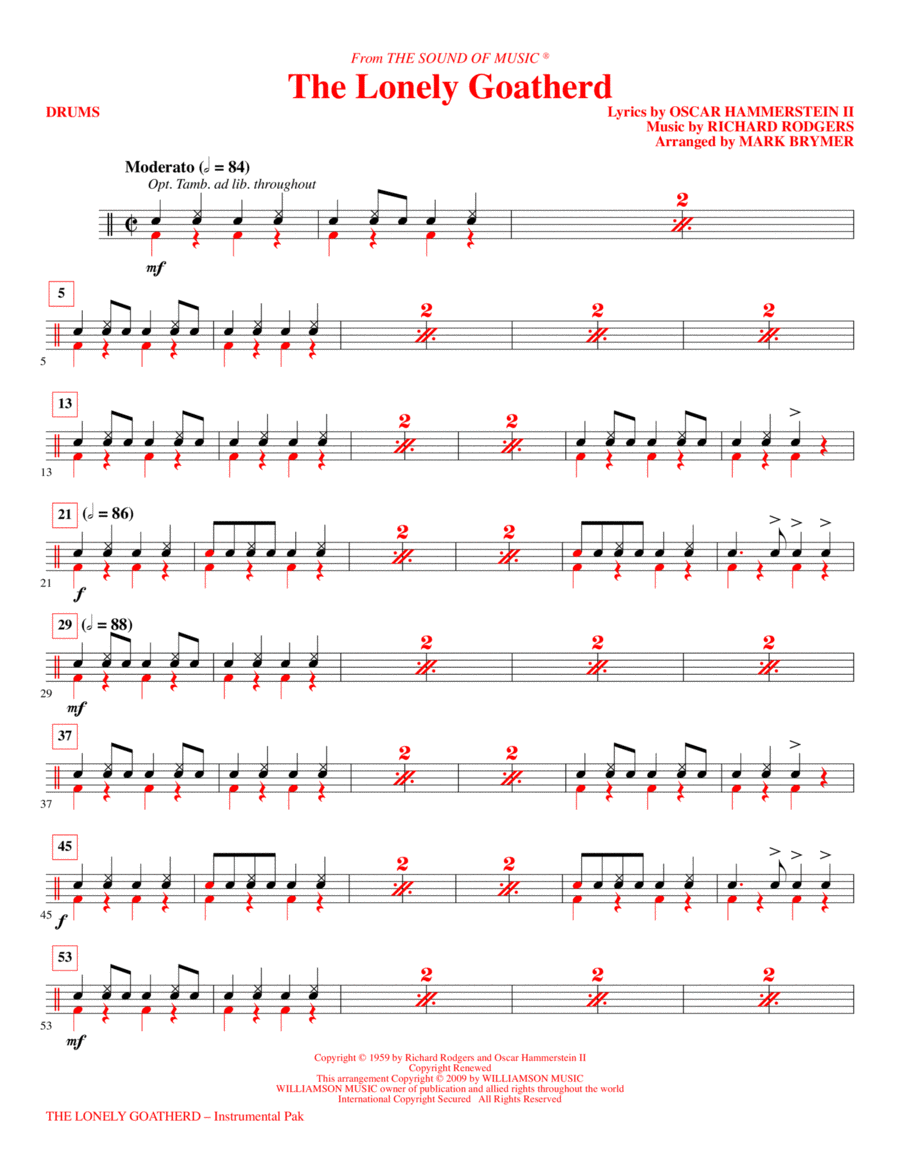 The Lonely Goatherd - Drums Choir scores gallery preview page 1
