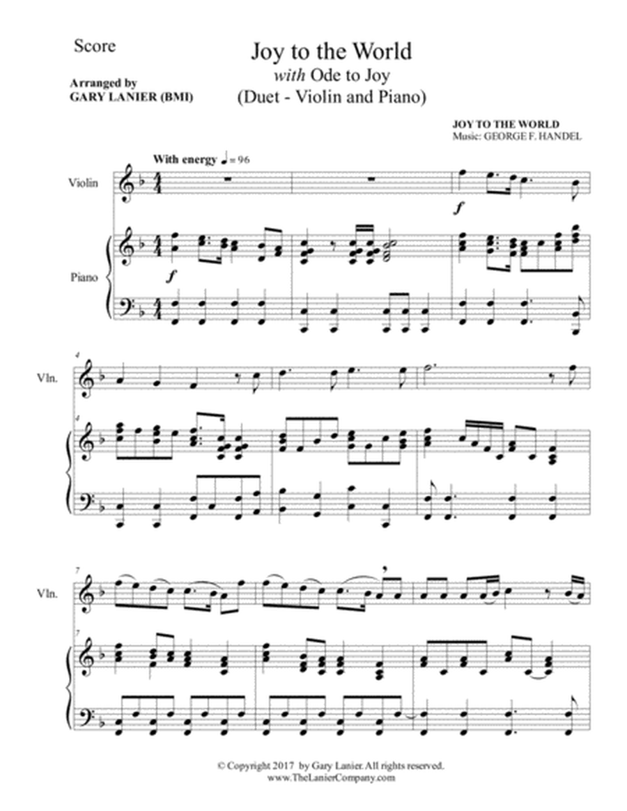 JOY TO THE WORLD with ODE TO JOY (Violin with Piano & Score/Part) image number null