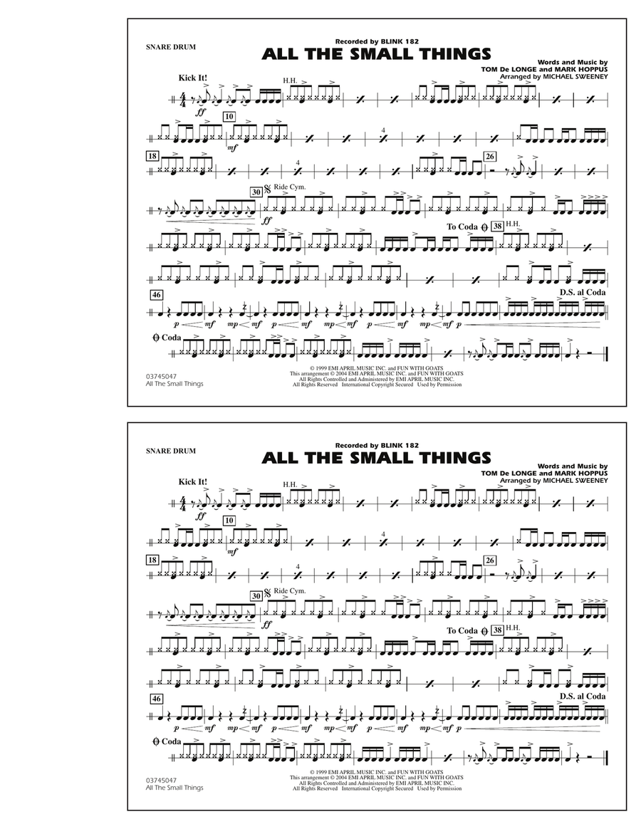 All The Small Things - Snare Drum Marching Band scores gallery preview page 1