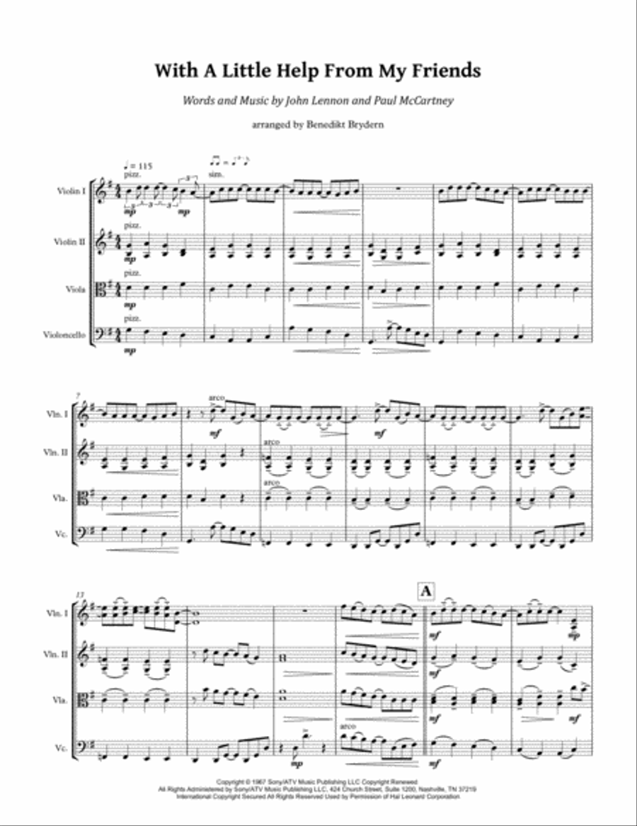 With A Little Help From My Friends String Quartet scores gallery preview page 2