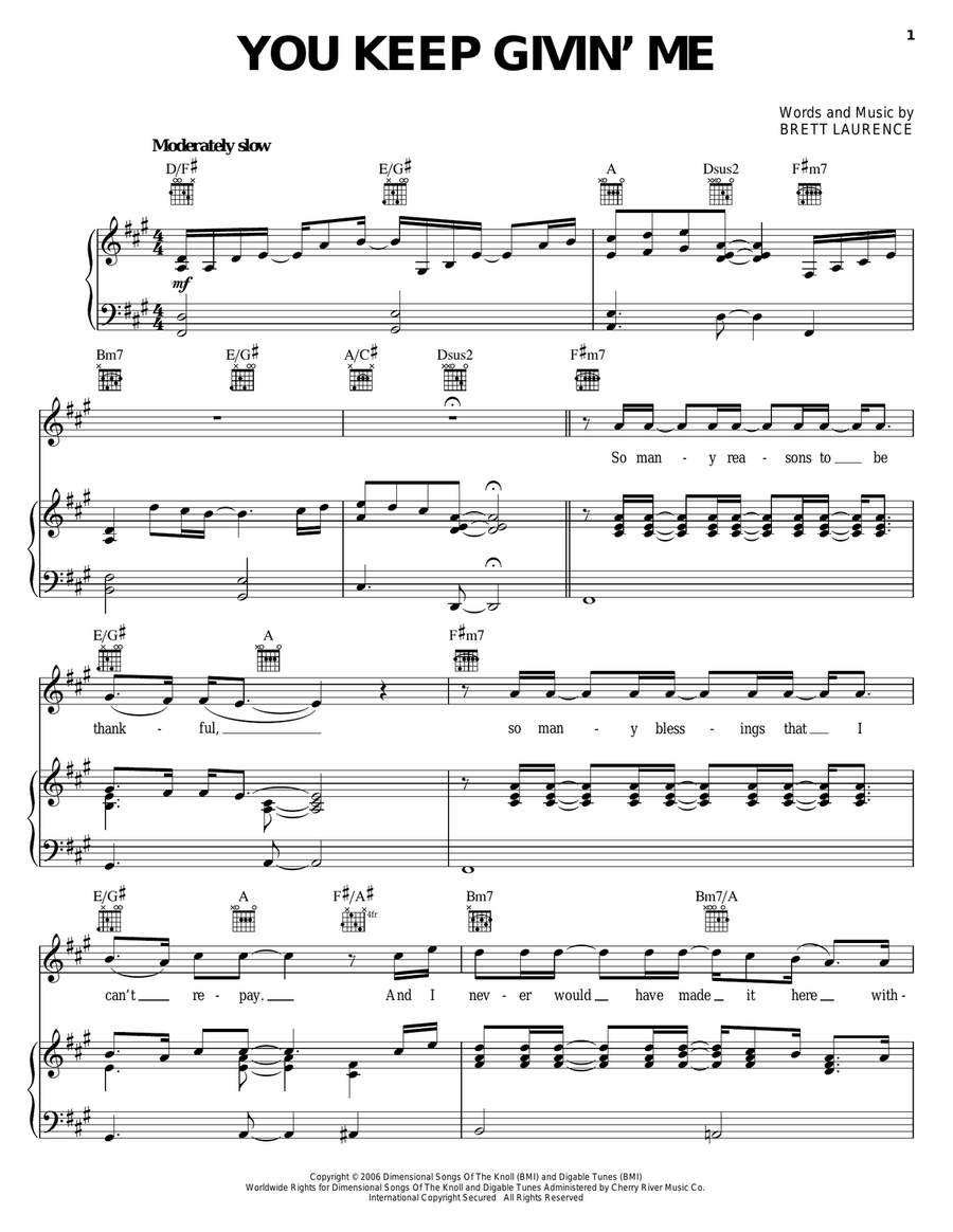 You Keep Givin' Me You Keep Givin' Me Piano, Vocal, Guitar scores gallery preview page 1