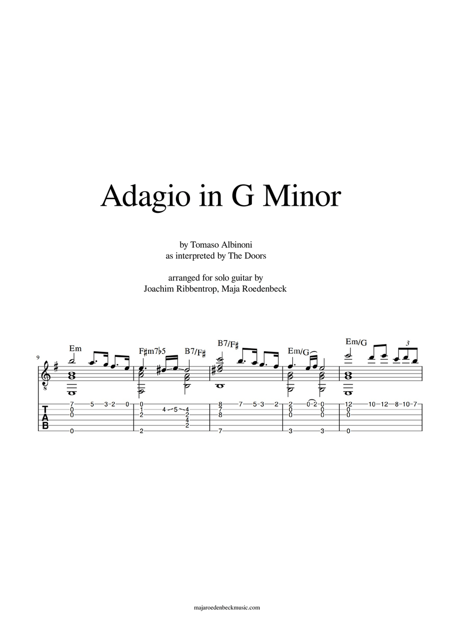 Adagio in G minor | Albinoni | as interpreted by The Doors | arranged for solo guitar | Guitar Tab Acoustic Guitar scores gallery preview page 1