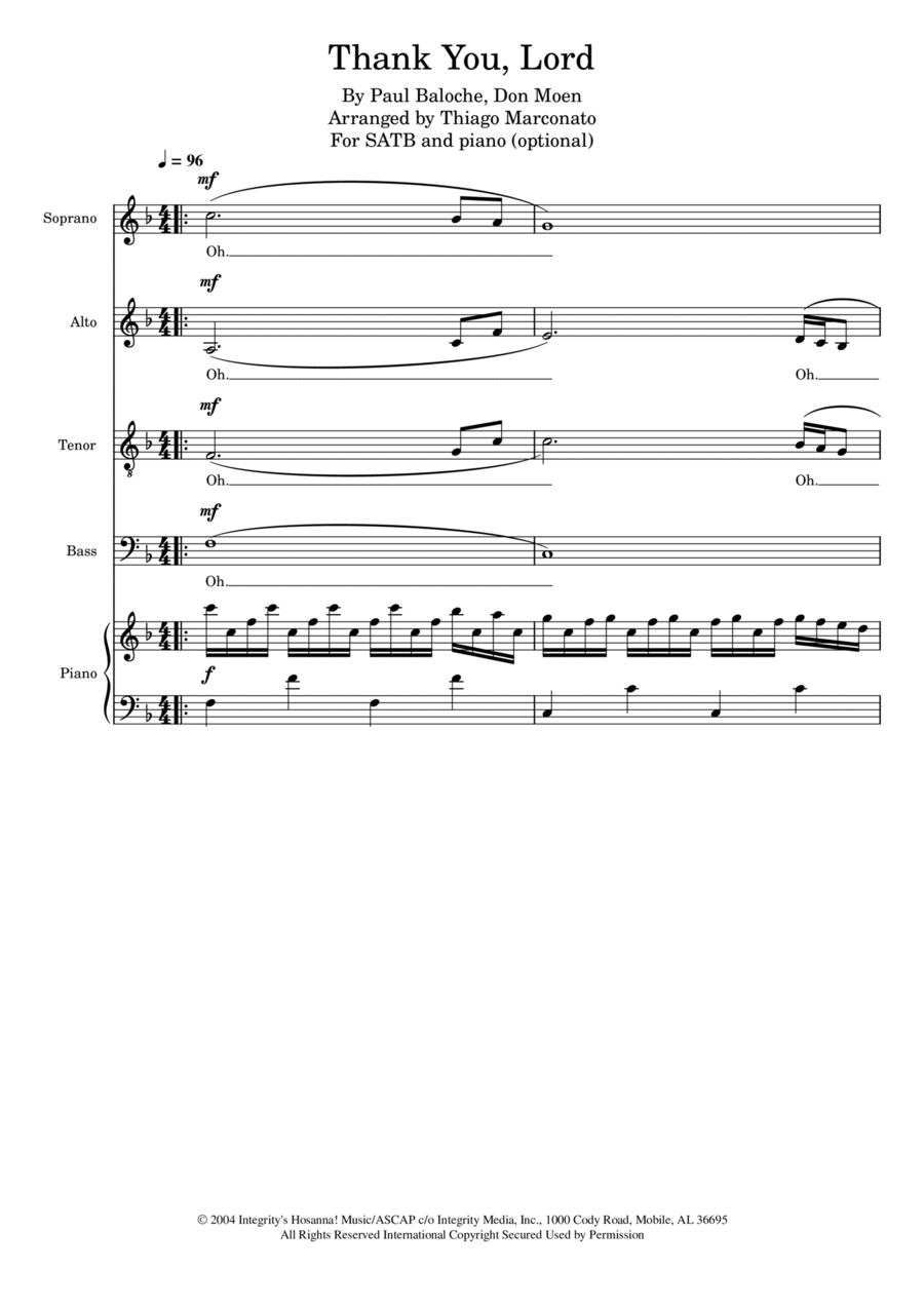 Thank You, Lord Thank You, Lord 4-Part scores gallery preview page 1
