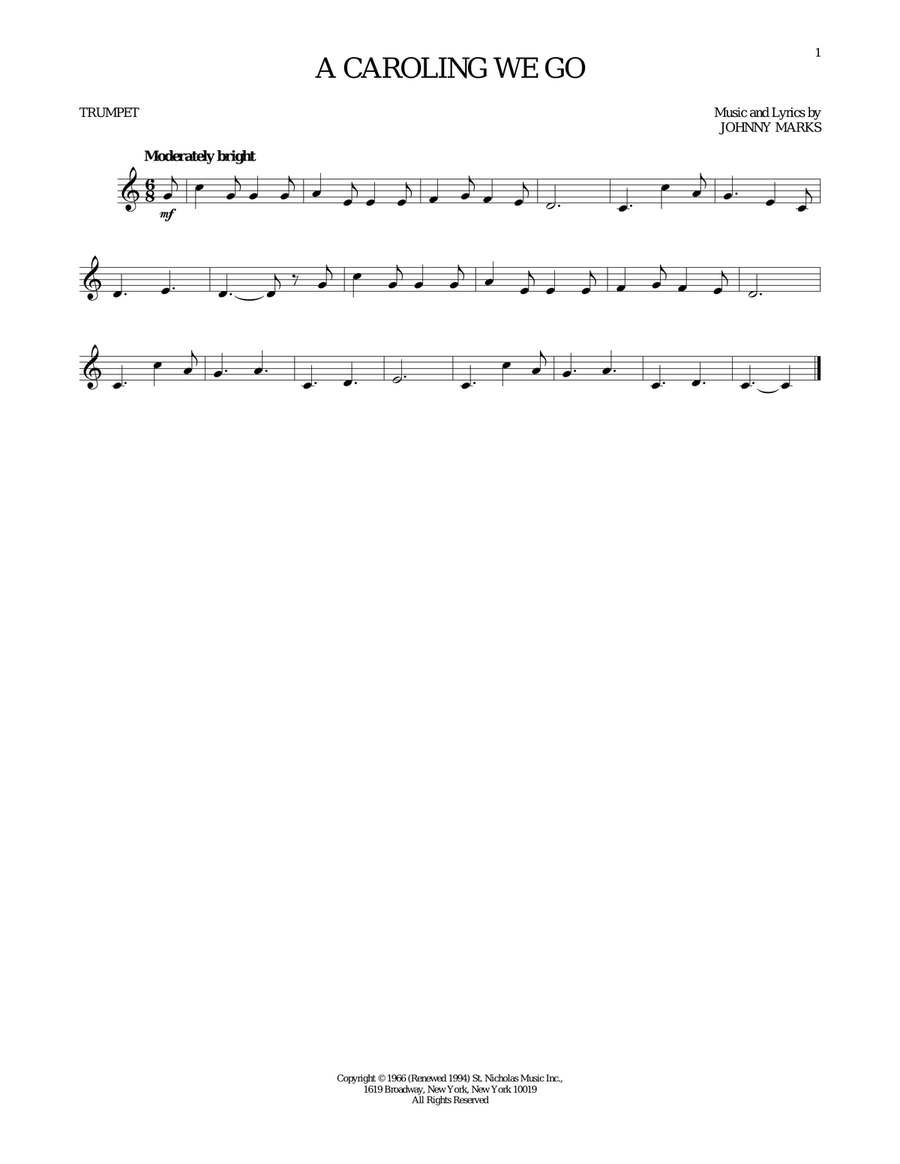 A Caroling We Go A Caroling We Go Trumpet Solo scores gallery preview page 1