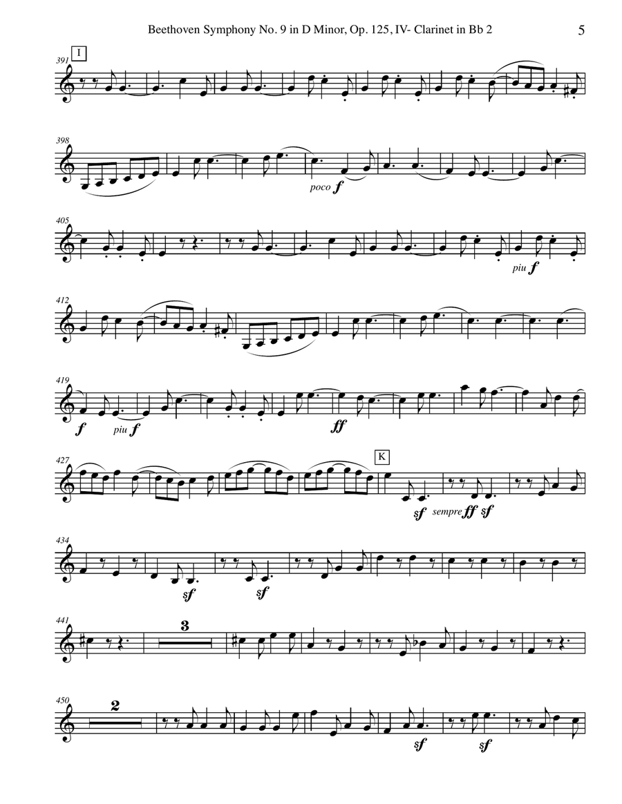 Beethoven Symphony No. 9, Movement IV - Clarinet in Bb 2 (Transposed Part), Op. 125 B-Flat Clarinet scores gallery preview page 5