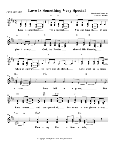 LOVE IS SOMETHING VERY SPECIAL, Lead Sheet for Worship & Soloists (Includes Melody, Lyrics & Chords) image number null