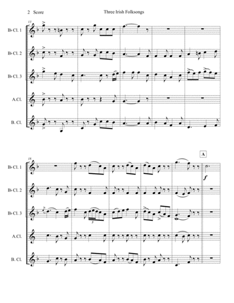 Three Irish Folksongs set for 5 Clarinets or clarinet choir image number null