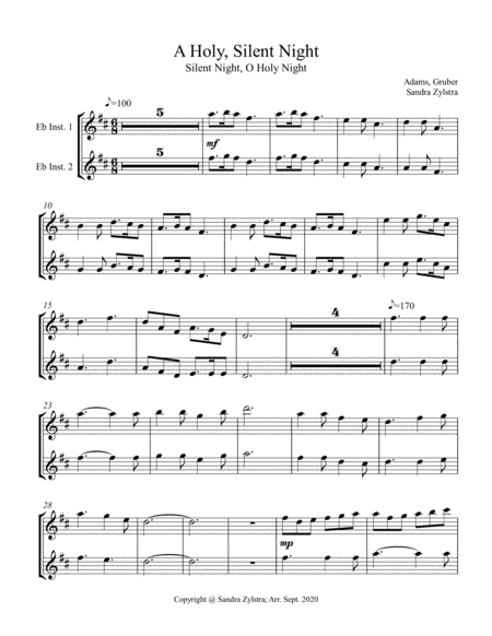 A Holy, Silent Night (treble Eb instrument duet, parts only) image number null